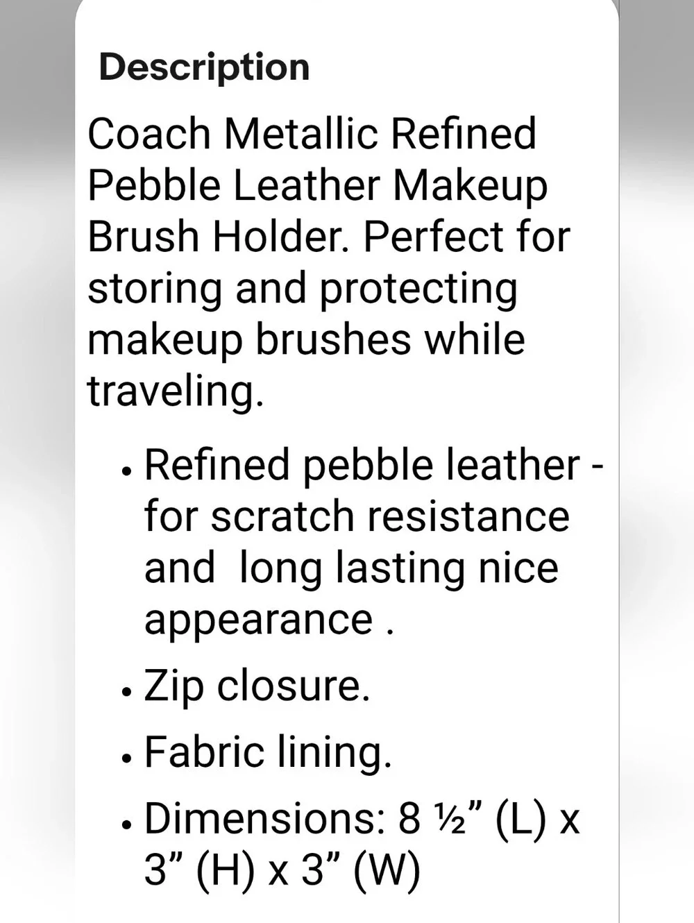 Coach Pebble Leather Zip Brush Case In Metallic Berry